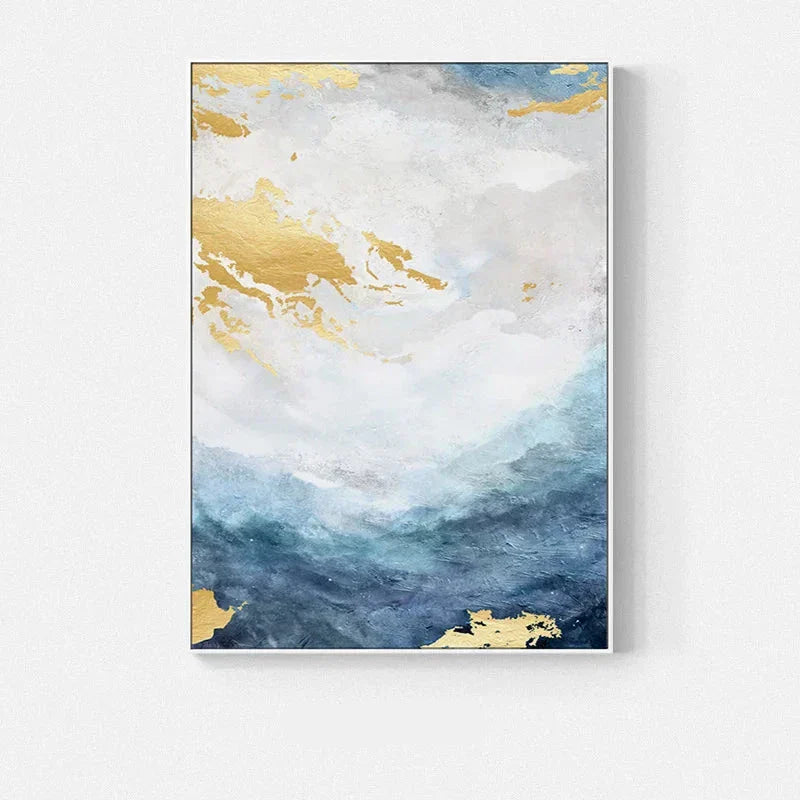 Blue Golden Ocean Spray Seascape Abstract Wall Art Fine Art Canvas Prints Marble Pictures For Living Room Dining Room Art For Contemporary Interiors | Home&so-Homeandso