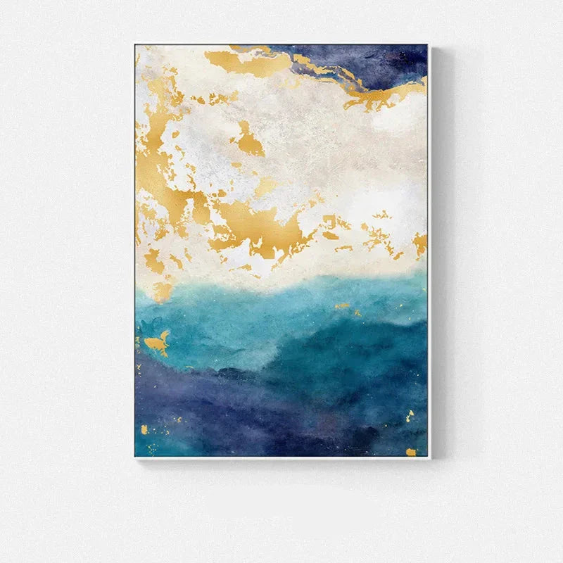 Blue Golden Ocean Spray Seascape Abstract Wall Art Fine Art Canvas Prints Marble Pictures For Living Room Dining Room Art For Contemporary Interiors | Home&so-Homeandso