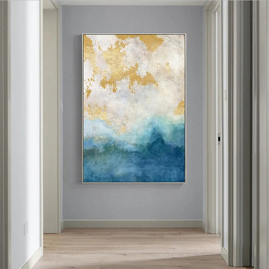 Blue Golden Ocean Spray Seascape Abstract Wall Art Fine Art Canvas Prints Marble Pictures For Living Room Dining Room Art For Contemporary Interiors | Home&so-Homeandso