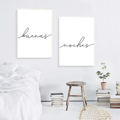 Buenas Noches Good Night Spanish Quotes Post Simple Black White Quotations Wall Art Fine Art Canvas Prints Minimalist Nordic Pictures For Bedroom | Home&so-Homeandso