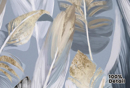 Chic Abstract Blue Golden Feathers Wall Art Fine Art Canvas Prints Posters Pictures For Living Room Dining Room Modern Bedroom Art Decor | Home&so-Homeandso