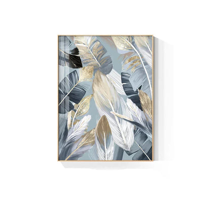 Chic Abstract Blue Golden Feathers Wall Art Fine Art Canvas Prints Posters Pictures For Living Room Dining Room Modern Bedroom Art Decor | Home&so-Homeandso