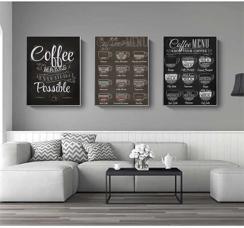 Coffee Connoisseur Wall Art Fine Art Canvas Prints Black White Coffee Menu Poster Pictures For Kitchen Diner Coffee Shop Cafe Art Decor | Home&so-Homeandso