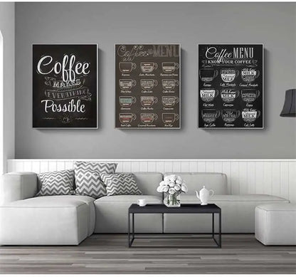 Coffee Connoisseur Wall Art Fine Art Canvas Prints Black White Coffee Menu Poster Pictures For Kitchen Diner Coffee Shop Cafe Art Decor | Home&so-Homeandso