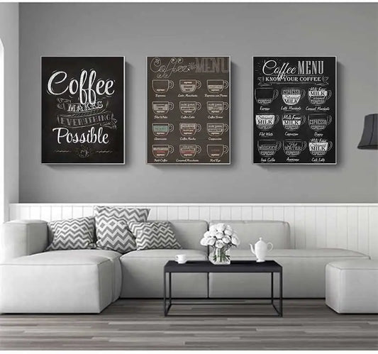 Coffee Connoisseur Wall Art Fine Art Canvas Prints Black White Coffee Menu Poster Pictures For Kitchen Diner Coffee Shop Cafe Art Decor | Home&so-Homeandso