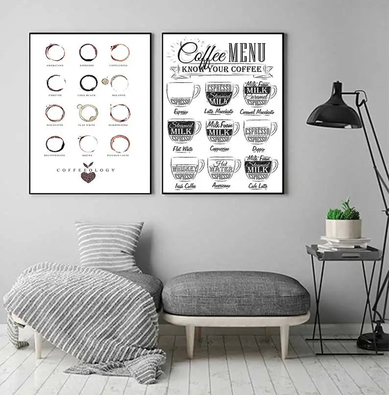 Coffee Connoisseur Wall Art Fine Art Canvas Prints Black White Coffee Menu Poster Pictures For Kitchen Diner Coffee Shop Cafe Art Decor | Home&so-Homeandso