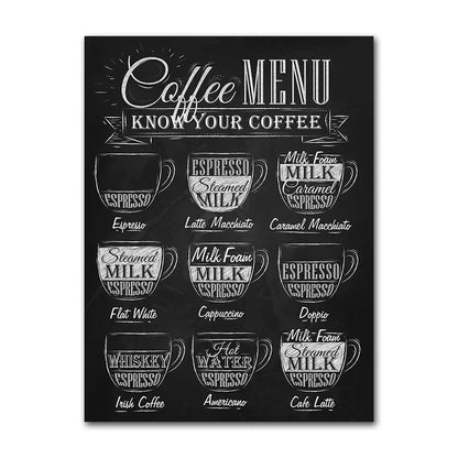 Coffee Connoisseur Wall Art Fine Art Canvas Prints Black White Coffee Menu Poster Pictures For Kitchen Diner Coffee Shop Cafe Art Decor | Home&so-Homeandso