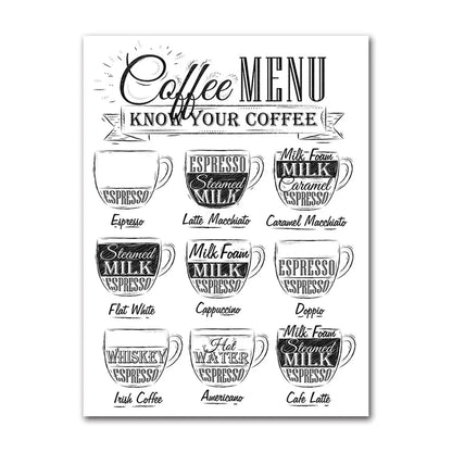 Coffee Connoisseur Wall Art Fine Art Canvas Prints Black White Coffee Menu Poster Pictures For Kitchen Diner Coffee Shop Cafe Art Decor | Home&so-Homeandso