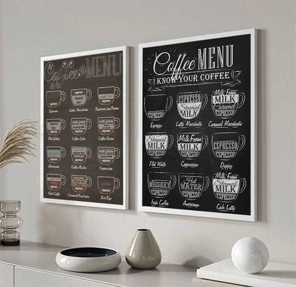 Coffee Connoisseur Wall Art Fine Art Canvas Prints Black White Coffee Menu Poster Pictures For Kitchen Diner Coffee Shop Cafe Art Decor | Home&so-Homeandso