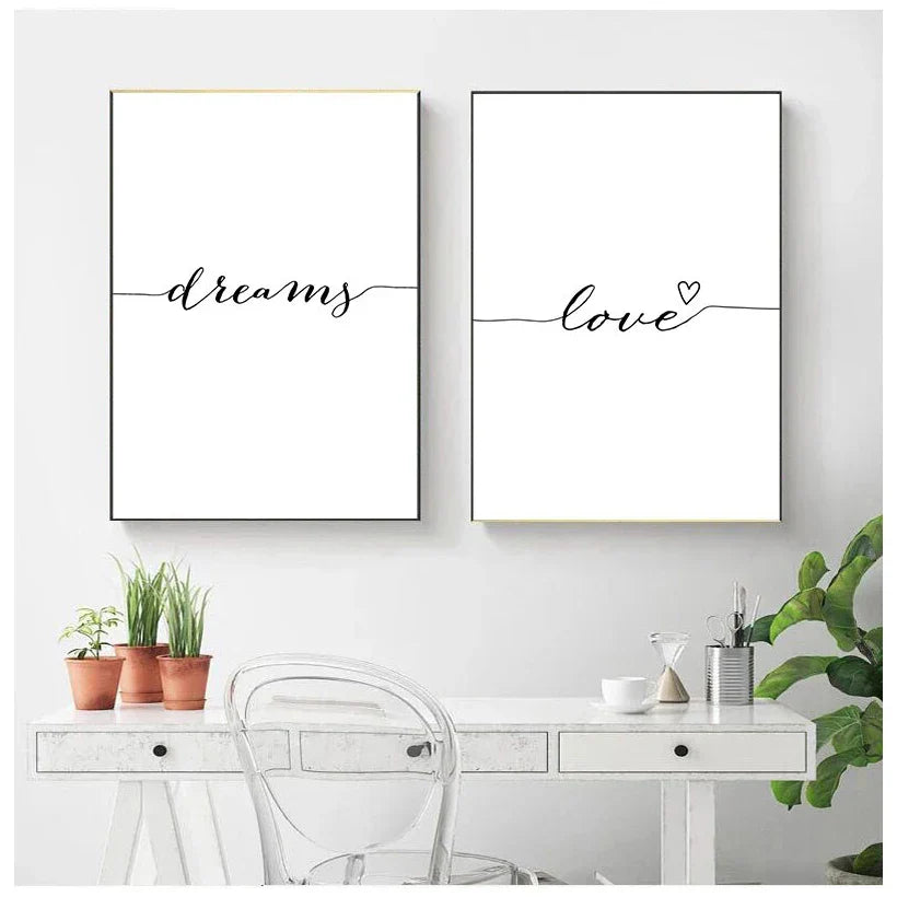 Daily Inspiration Words Wall Art Fine Art Canvas Prints Love Smile Sweet Dreams Quotations Posters Black White Pictures For Living Room Bedroom Art Decor | Home&so-Homeandso