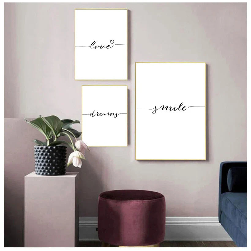 Daily Inspiration Words Wall Art Fine Art Canvas Prints Love Smile Sweet Dreams Quotations Posters Black White Pictures For Living Room Bedroom Art Decor | Home&so-Homeandso