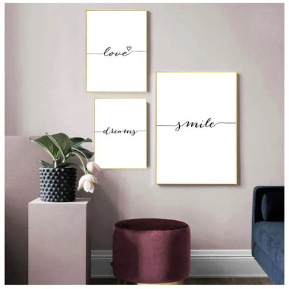 Daily Inspiration Words Wall Art Fine Art Canvas Prints Love Smile Sweet Dreams Quotations Posters Black White Pictures For Living Room Bedroom Art Decor | Home&so-Homeandso