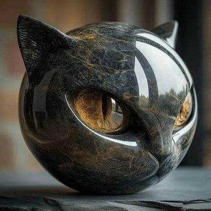 NoirCat Sculpture – Black Cat Head with Hypnotizing Eyes