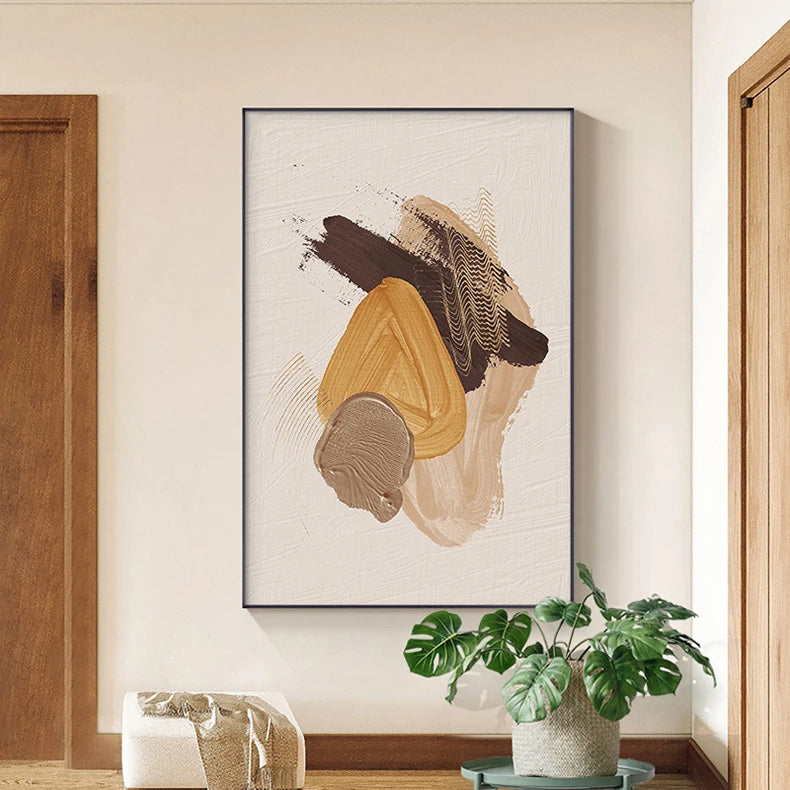 Elegant Earth Tones Abstract Brush Texture Wall Art Fine Art Canvas Prints Triple Harmony of Mustard Yellow, Brown, and Beige – Contemporary Wall Art for Modern Home Decor | Home&so-Homeandso