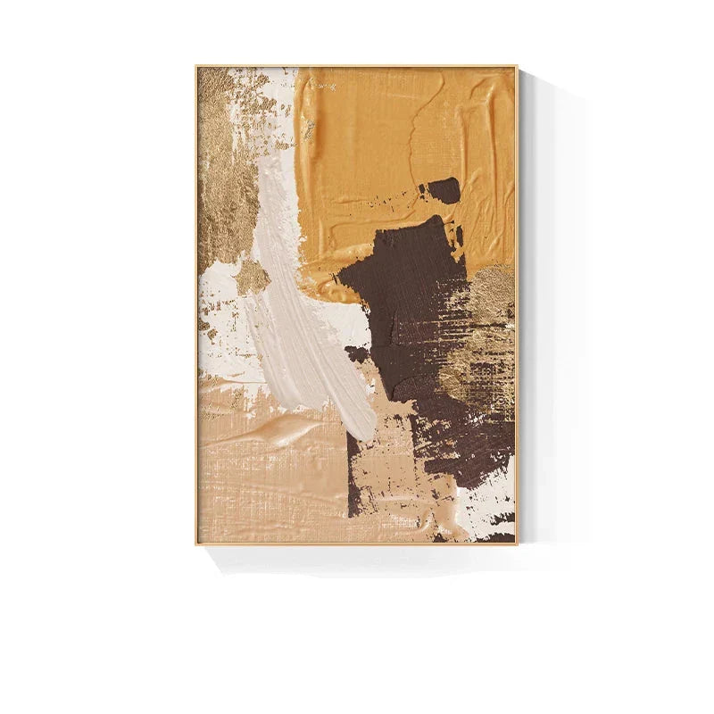 Elegant Earth Tones Abstract Brush Texture Wall Art Fine Art Canvas Prints Triple Harmony of Mustard Yellow, Brown, and Beige – Contemporary Wall Art for Modern Home Decor | Home&so-Homeandso