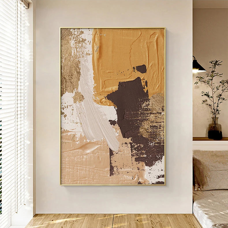 Elegant Earth Tones Abstract Brush Texture Wall Art Fine Art Canvas Prints Triple Harmony of Mustard Yellow, Brown, and Beige – Contemporary Wall Art for Modern Home Decor | Home&so-Homeandso