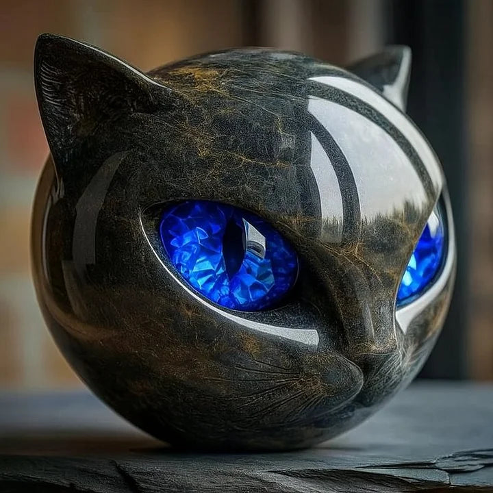 NoirCat Sculpture – Black Cat Head with Hypnotizing Eyes