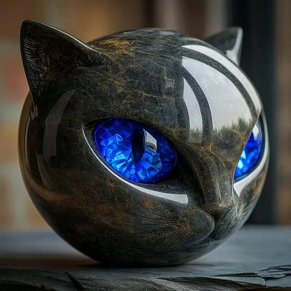NoirCat Sculpture – Black Cat Head with Hypnotizing Eyes