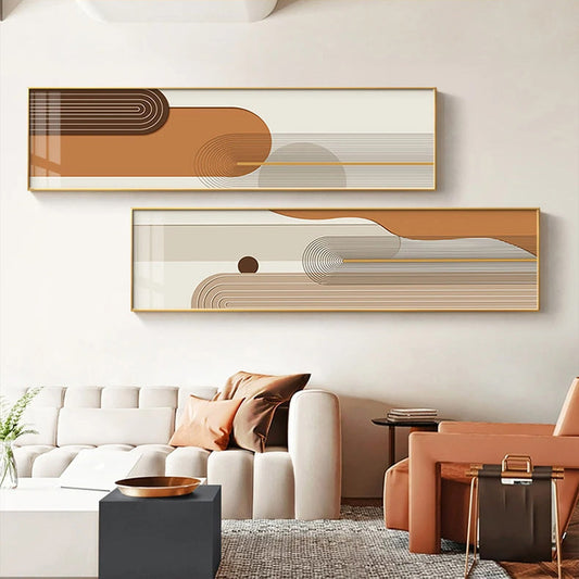 Geometric Curved Lines Earthy Tones Wall Art Fine Art Canvas Prints Modern Wide Format Pictures For Living Room Above The Sofa Art For Above The Bed | Home&so-Homeandso