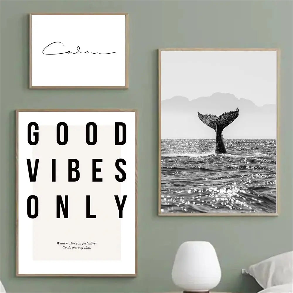 Good Vibes Only Black White Whale Poster Nordic Pictures Of Calm Wall Art Fine Art Canvas Prints Gallery Wall Art Prints For Modern Living | Home&so-Homeandso
