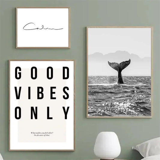 Good Vibes Only Black White Whale Poster Nordic Pictures Of Calm Wall Art Fine Art Canvas Prints Gallery Wall Art Prints For Modern Living | Home&so-Homeandso