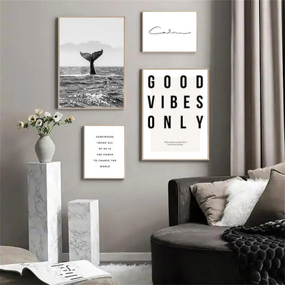 Good Vibes Only Black White Whale Poster Nordic Pictures Of Calm Wall Art Fine Art Canvas Prints Gallery Wall Art Prints For Modern Living | Home&so-Homeandso