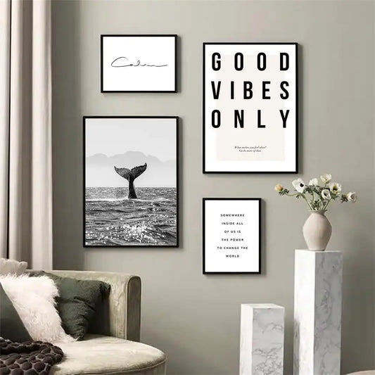 Good Vibes Only Black White Whale Poster Nordic Pictures Of Calm Wall Art Fine Art Canvas Prints Gallery Wall Art Prints For Modern Living | Home&so-Homeandso