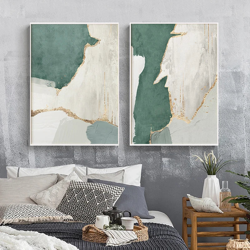 Green Brown Nordic Abstract Geomorphic Wall Art Fine Art Canvas Prints Pictures For Modern Apartment Living Room Home Office Art Decor | Home&so-Homeandso