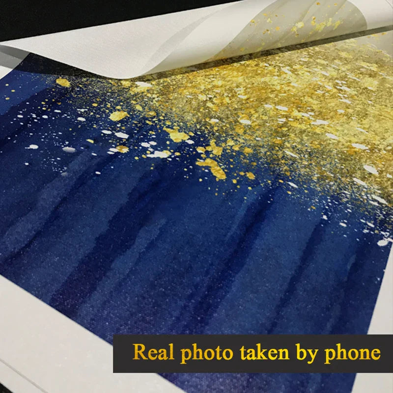 Jade Blue Bright Golden Rain Wall Art Fine Art Canvas Prints Auspicious Abstract Pictures For Living Room Dining Room Home Office Decor | Home&so-Homeandso