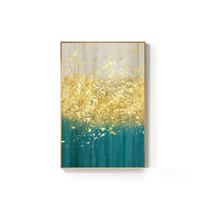Jade Blue Bright Golden Rain Wall Art Fine Art Canvas Prints Auspicious Abstract Pictures For Living Room Dining Room Home Office Decor | Home&so-Homeandso