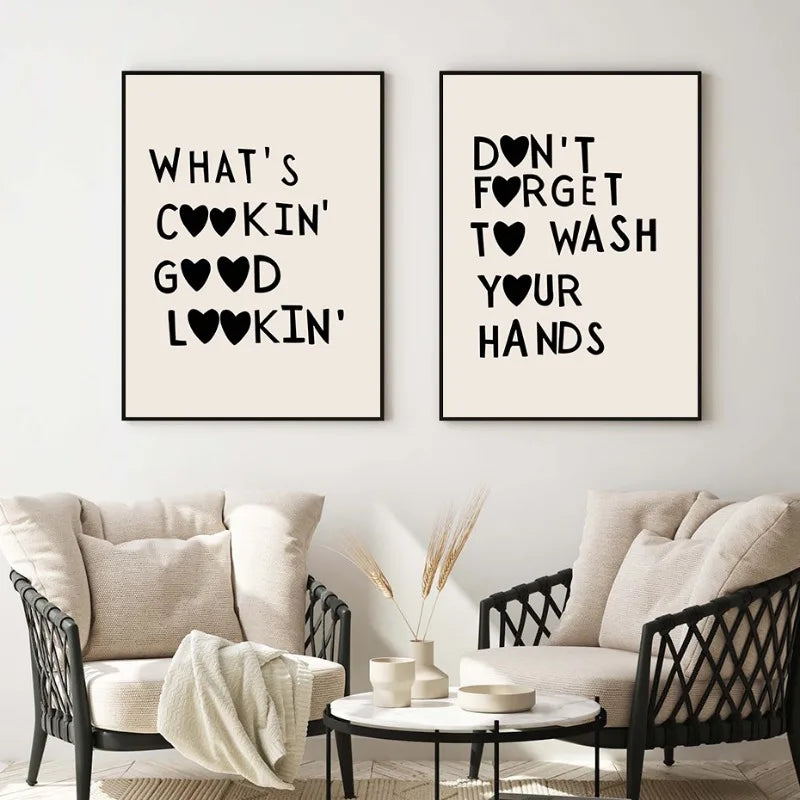 Kitchen Cooking Love Quotes Wall Art Fine Art Canvas Prints Minimalist Modern Typographic Posters Pictures For Kitchen Dining Room Cafe Art Decor | Home&so-Homeandso