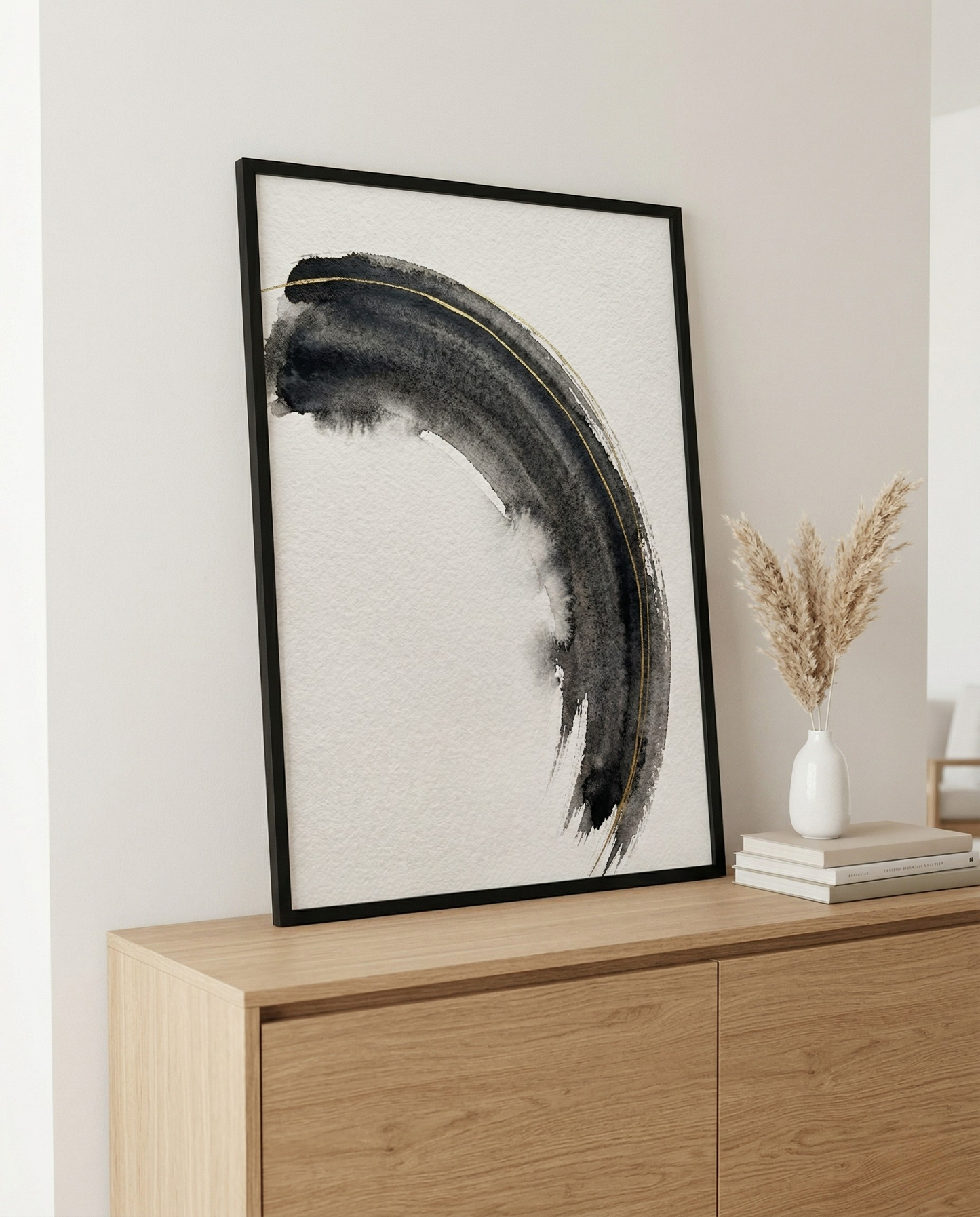 Minimal Arc - Charcoal & Black Framed Print-Homeandso