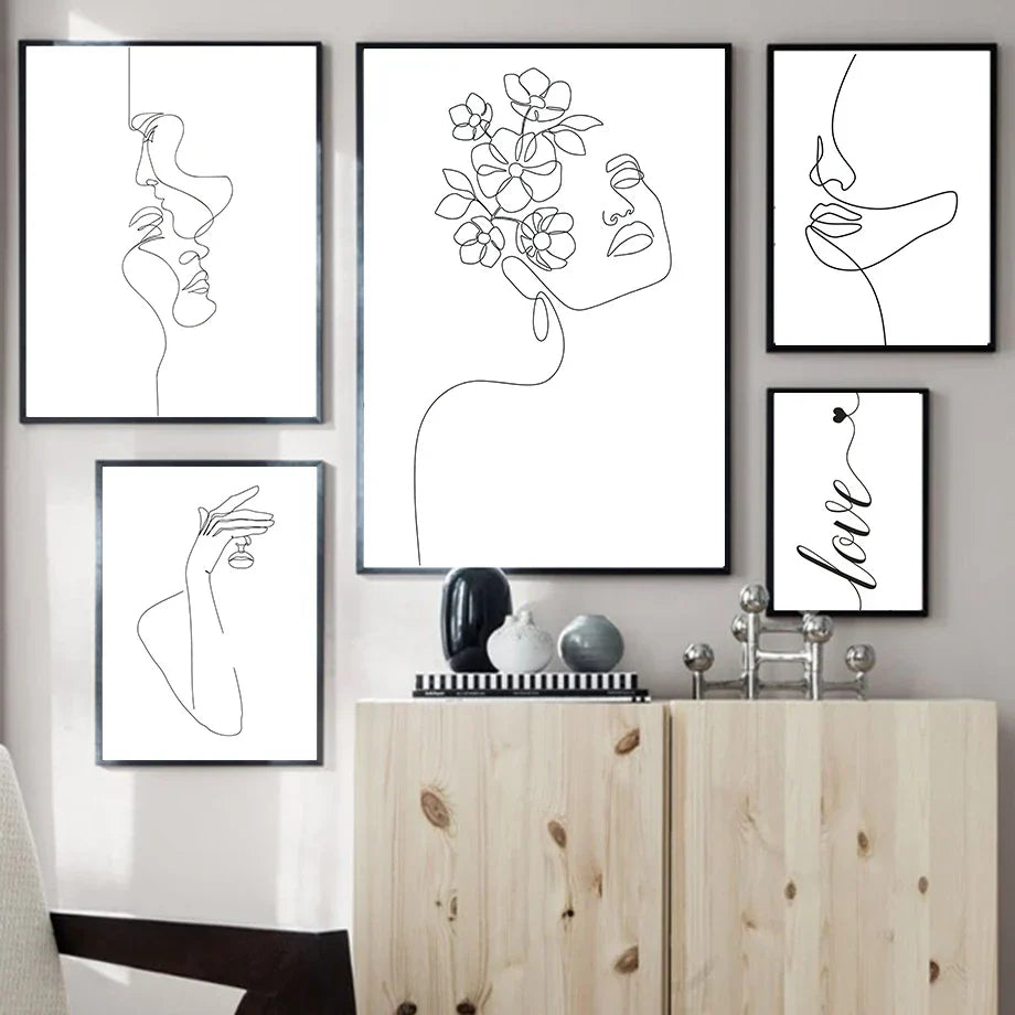 Minimalist Abstract Black White Beauty Figure Art Line Art Fine Art Canvas Prints Pictures For Living Room Bedroom Salon Art Decor | Home&so-Homeandso