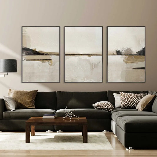Minimalist Abstract Landscape Wall Art Neutral Colors Fine Art Canvas Prints Beige/Black Pictures For Living Room, Bedroom, Art For Contemporary Interiors | Home&so-Homeandso