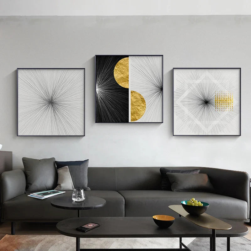 Minimalist Golden Sun Lines Abstract Wall Art Fine Art Canvas Prints Square Format Pictures For Modern Apartment Living Room Art For Contemporary Interiors | Home&so-Homeandso