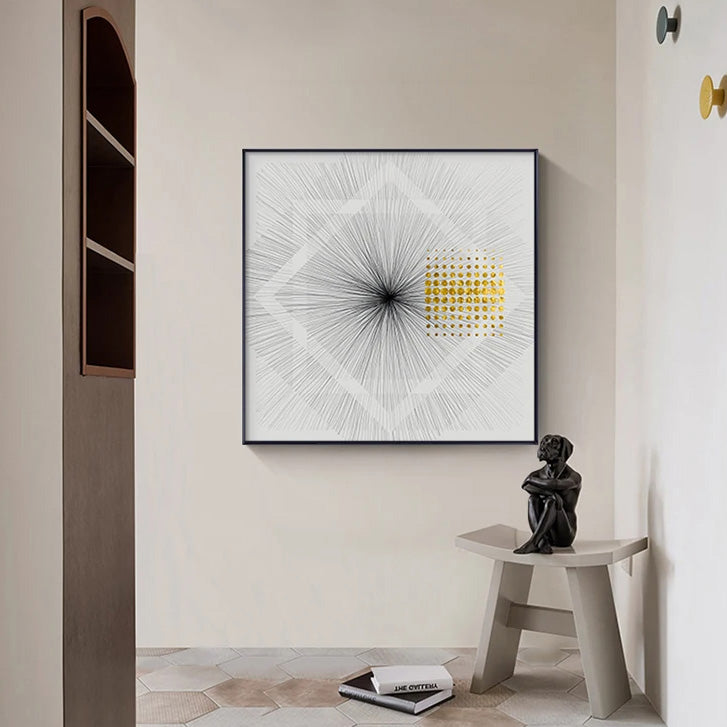 Minimalist Golden Sun Lines Abstract Wall Art Fine Art Canvas Prints Square Format Pictures For Modern Apartment Living Room Art For Contemporary Interiors | Home&so-Homeandso