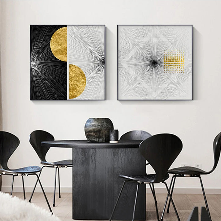 Minimalist Golden Sun Lines Abstract Wall Art Fine Art Canvas Prints Square Format Pictures For Modern Apartment Living Room Art For Contemporary Interiors | Home&so-Homeandso
