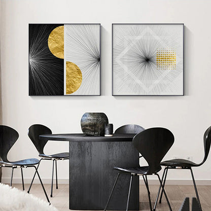 Minimalist Golden Sun Lines Abstract Wall Art Fine Art Canvas Prints Square Format Pictures For Modern Apartment Living Room Art For Contemporary Interiors | Home&so-Homeandso