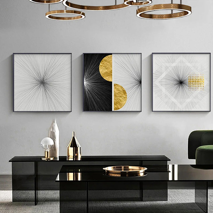 Minimalist Golden Sun Lines Abstract Wall Art Fine Art Canvas Prints Square Format Pictures For Modern Apartment Living Room Art For Contemporary Interiors | Home&so-Homeandso