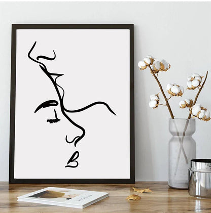 Minimalist Line Art Lovers Black White Wall Art Fine Art Canvas Prints Posters Pictures For Bedroom Living Room Romantic Couples Art For Modern Home Decor | Home&so-Homeandso