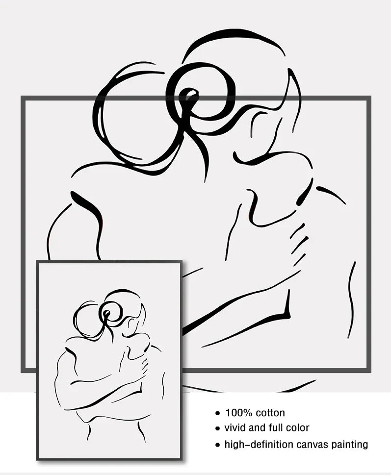 Minimalist Line Art Lovers Black White Wall Art Fine Art Canvas Prints Posters Pictures For Bedroom Living Room Romantic Couples Art For Modern Home Decor | Home&so-Homeandso