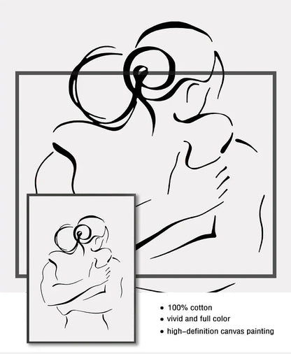 Minimalist Line Art Lovers Black White Wall Art Fine Art Canvas Prints Posters Pictures For Bedroom Living Room Romantic Couples Art For Modern Home Decor | Home&so-Homeandso