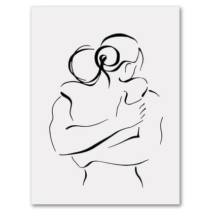 Minimalist Line Art Lovers Black White Wall Art Fine Art Canvas Prints Posters Pictures For Bedroom Living Room Romantic Couples Art For Modern Home Decor | Home&so-Homeandso