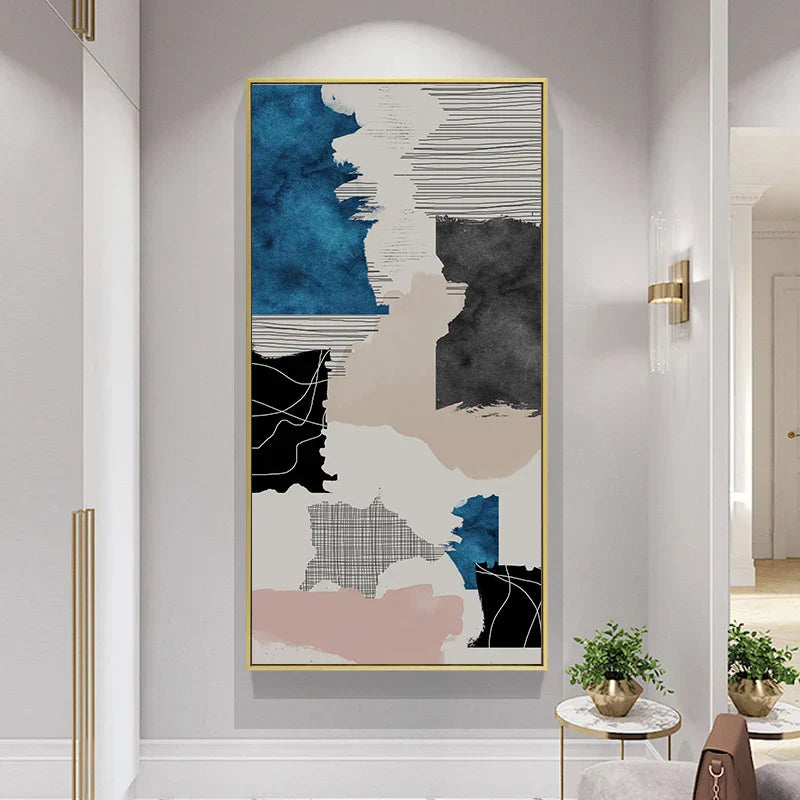 Modern Abstract Blue Grey Pink Canvas Print Artwork Poster Picture For Modern Apartment Living Room Bedroom Foyer Art For Contemporary Interiors | Home&so-Homeandso