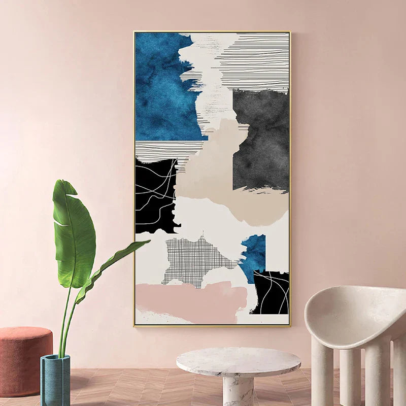Modern Abstract Blue Grey Pink Canvas Print Artwork Poster Picture For Modern Apartment Living Room Bedroom Foyer Art For Contemporary Interiors | Home&so-Homeandso