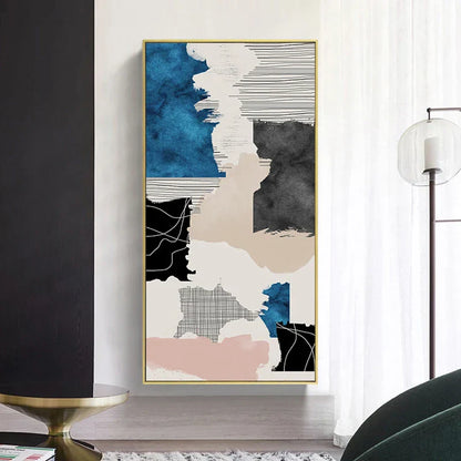 Modern Abstract Blue Grey Pink Canvas Print Artwork Poster Picture For Modern Apartment Living Room Bedroom Foyer Art For Contemporary Interiors | Home&so-Homeandso