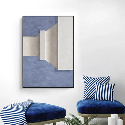 Modern Minimalist Abstract Geometric Canvas Print Wall Art - Three-Dimensional Design in Blue, Beige, and White - Contemporary Wall Art for Home or Office Decor | Home&so-Homeandso