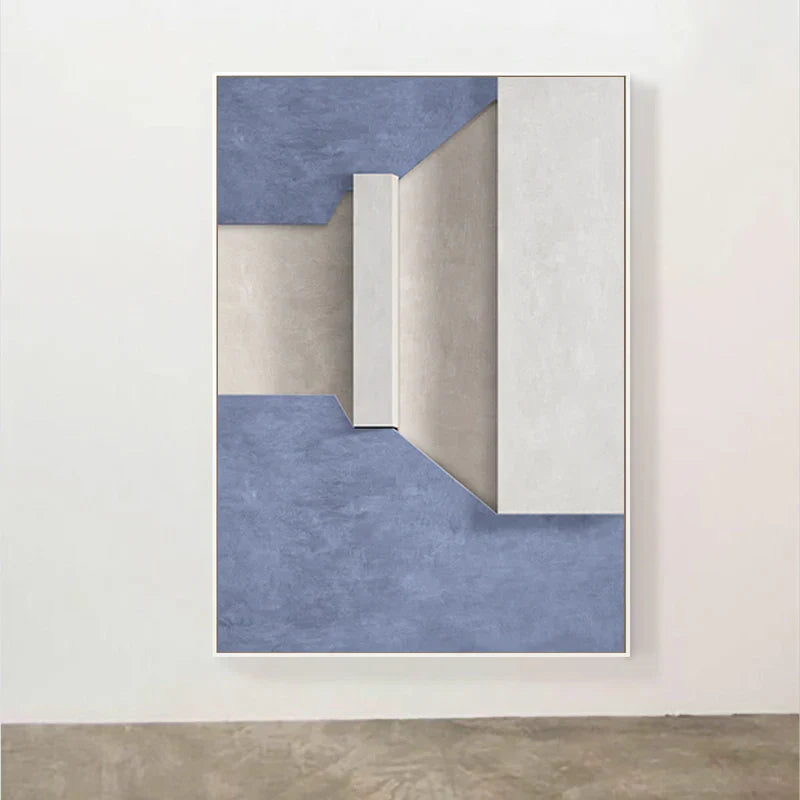 Modern Minimalist Abstract Geometric Canvas Print Wall Art - Three-Dimensional Design in Blue, Beige, and White - Contemporary Wall Art for Home or Office Decor | Home&so-Homeandso