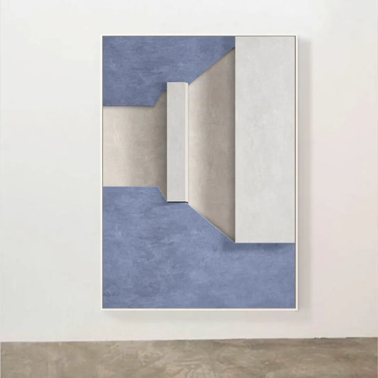 Modern Minimalist Abstract Geometric Canvas Print Wall Art - Three-Dimensional Design in Blue, Beige, and White - Contemporary Wall Art for Home or Office Decor | Home&so-Homeandso