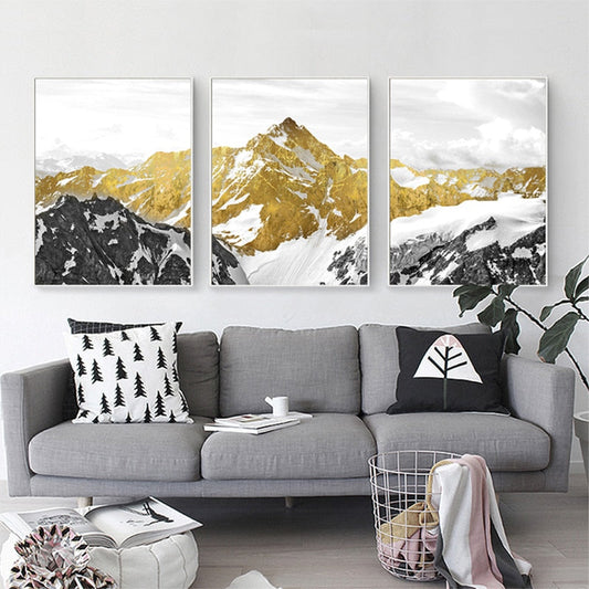 Mystical Golden Mountain Landscape Wall Art Fine Art Canvas Prints Abstract Nordic Pictures For Modern Living | Home&so-Homeandso
